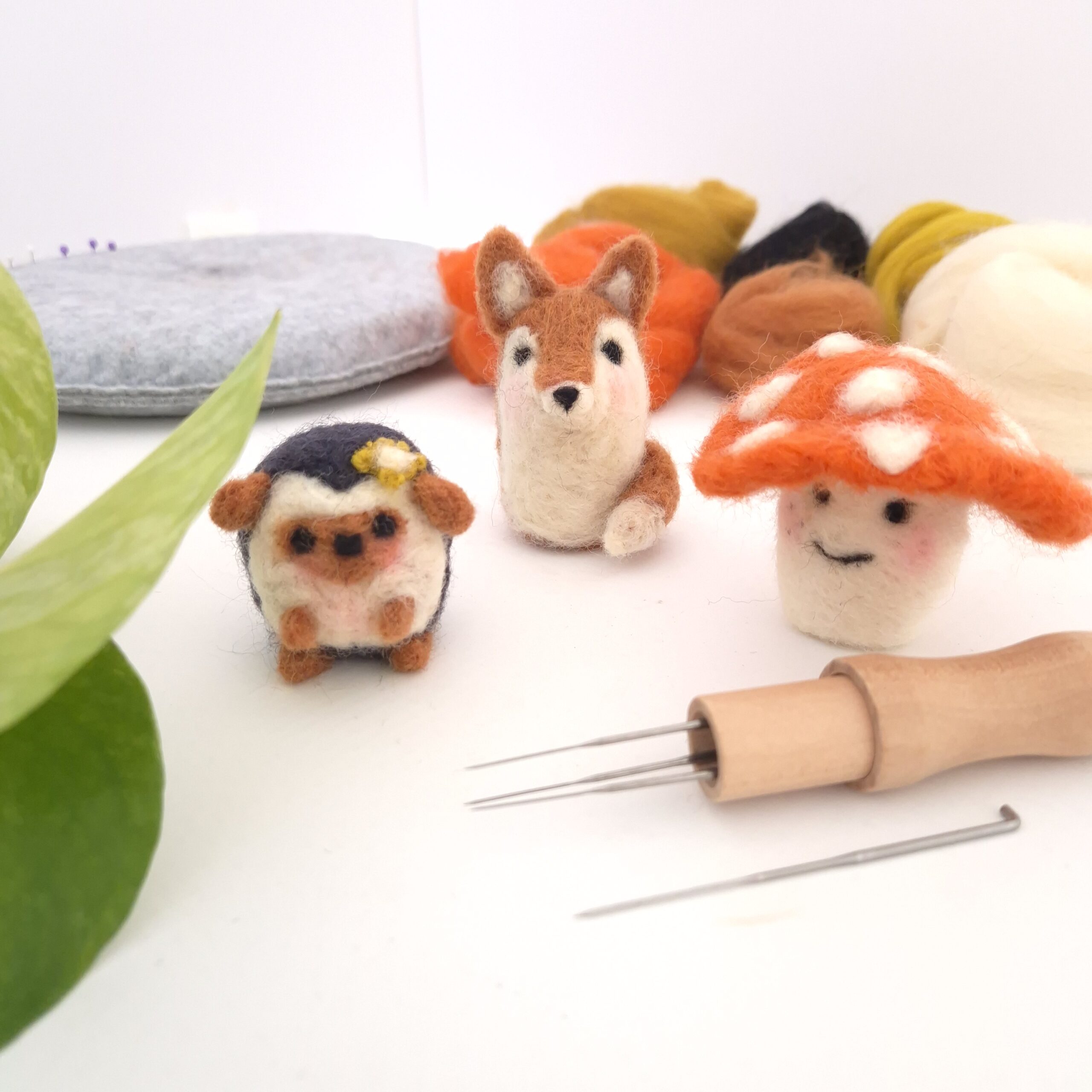 Prikvilten herfst - maak een egel, vosje en paddenstoel.