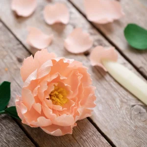 Maak je eigen pioenroos van crepe papier.