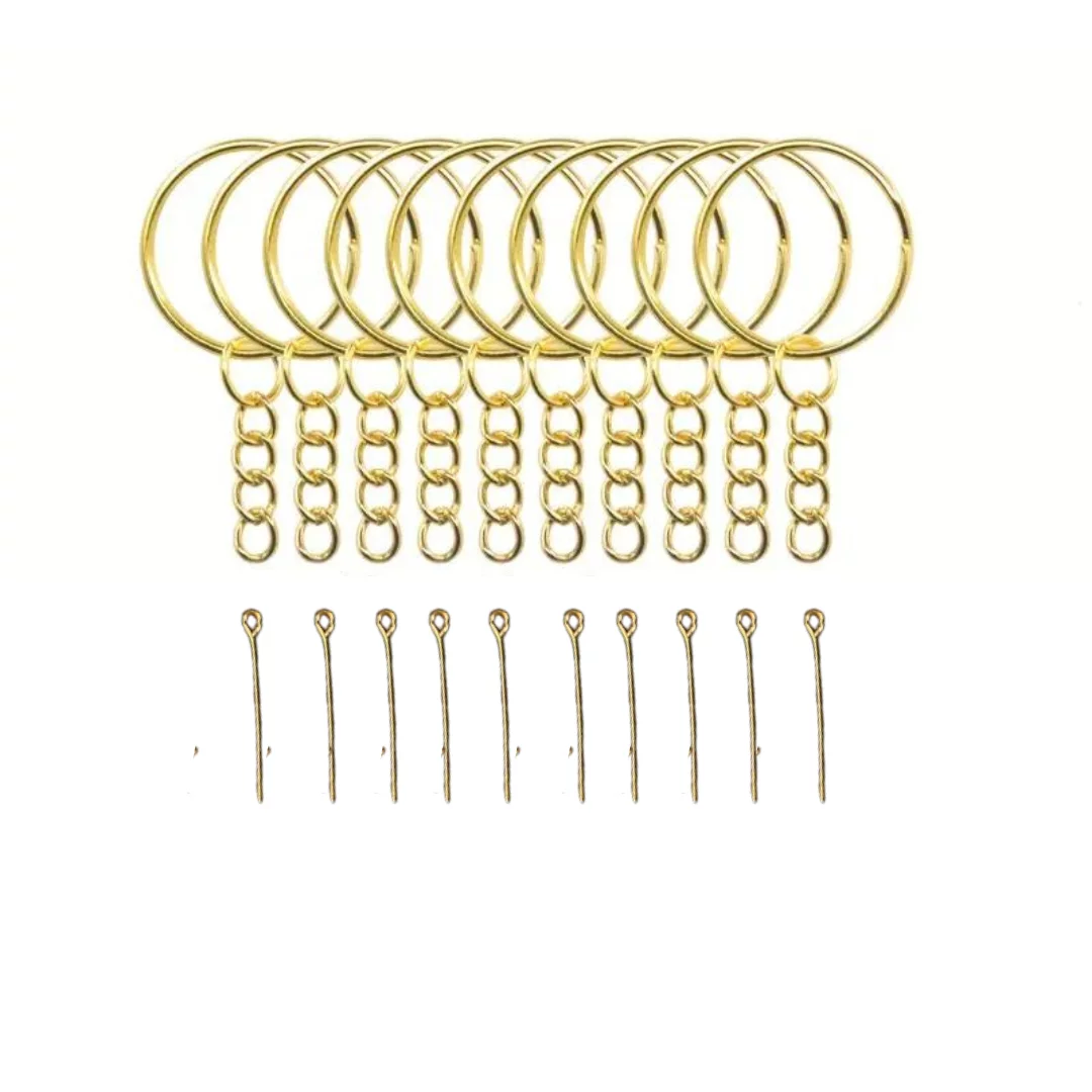 Sleutelhanger in goudkleur, met kettelstift / eye pin, om zelf accessoires te maken.