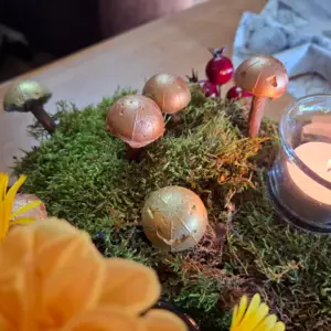 Paddenstoeltjes van beton, decoreer je tafel met herfst met oase.