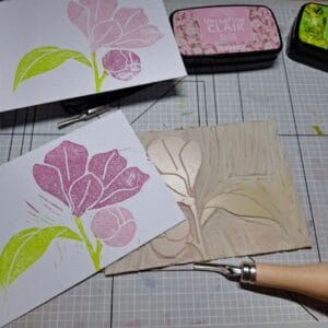 Maak je eigen lino prints, bijvoorbeeld deze mooie bloemen.