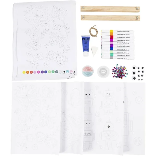 Inhoud DIY voor kids. Kleuren voor kinderen, maak je eigen vlinder- en robot prints voor aan de muur.