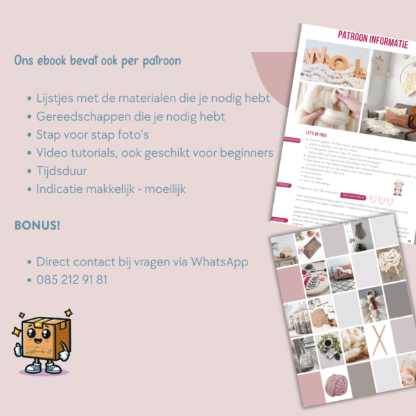 Patronen boek met 70 DIY patronen gebundeld in een ebook om waanzinnige interieur items zelf te maken met stap voor stap tutorials en video's.