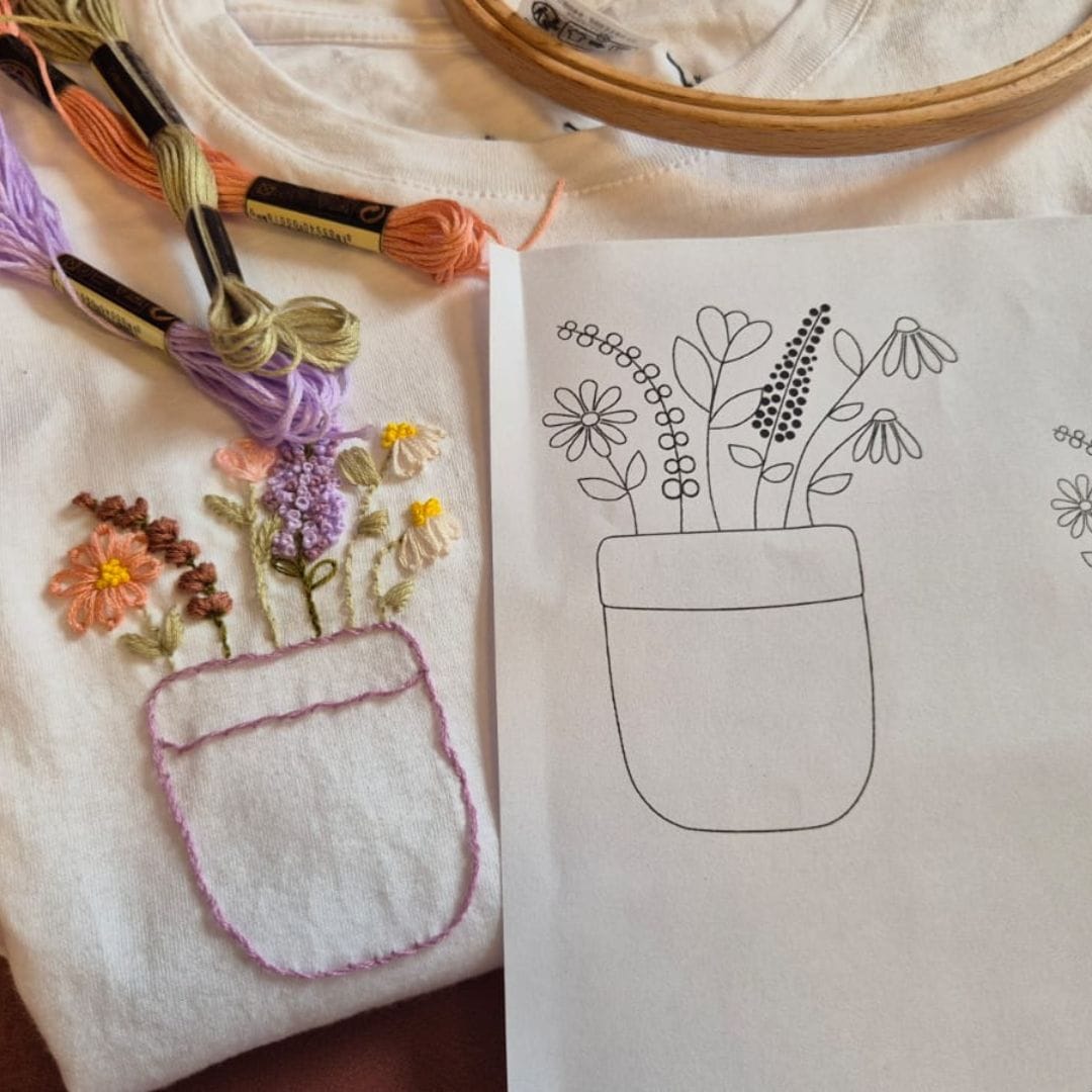 Maak een borstzakje en borduur dit op een t-shirt met het ontwerp van September18.