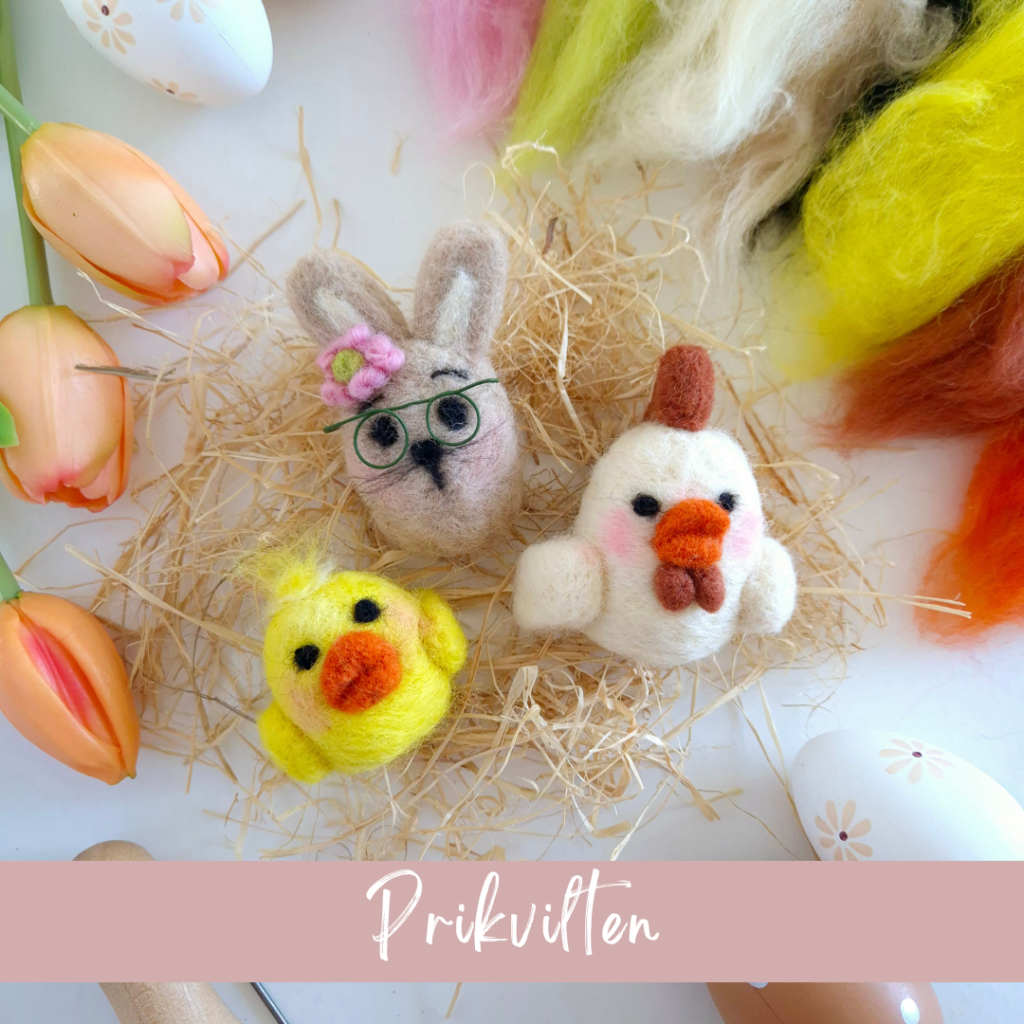 Prikvilten voor de lente, maak een konijn, kip en kuiken.